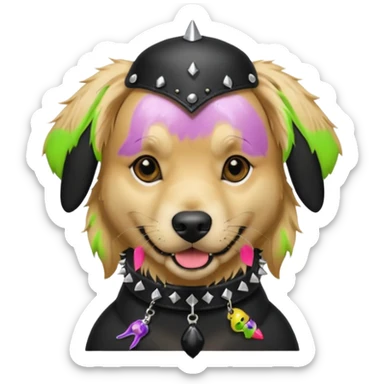 golden retriever dog wearing goth accessories sticker