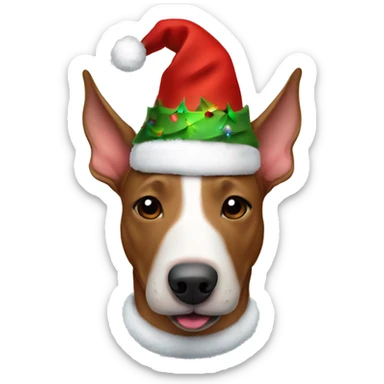 all brown bull terrier head with Christmas hat sticker