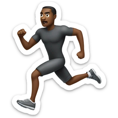 A Black person emoji running towards something, with a determined expression and a forward-leaning posture, conveying urgency and focus. Arms and legs are in motion, emphasizing speed and determination sticker