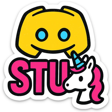 Discord emoji with text 'STU 🦄', modern bold playful style, vibrant colors, fun unicorn element, eye-catching design for Discord server icon or sticker sticker