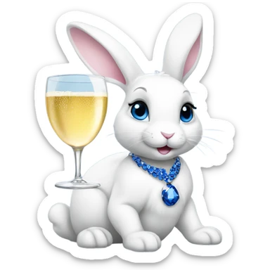 white female bunny wearing sapphires drinking champagne  sticker