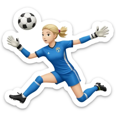 make a girl goalie diving through the air sideways with one soccer ball in both  hands  sticker