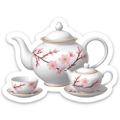 Cute Pastel pink and white Cherry Blossom Sakura Tea Porcelain Set sticker