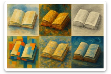 an open book, various artistic styles sticker