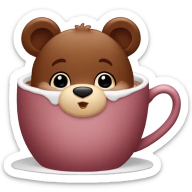 Baby bear inside of a cup of hot cocoa. Burgundy colored cup. The bear fits perfectly￼ in the cup. sticker