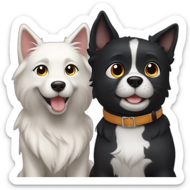 happy black dog next to a calico cat sticker