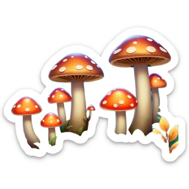 A stylized fantasy forest with glowing mushrooms and colorful leaves. sticker