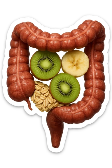 avena, kiwi e banana all'interno di un colon umano anatomico realistico, iperrealistico 4k sticker