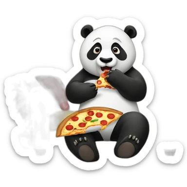 Panda eating slice of pizza and watching tv sticker