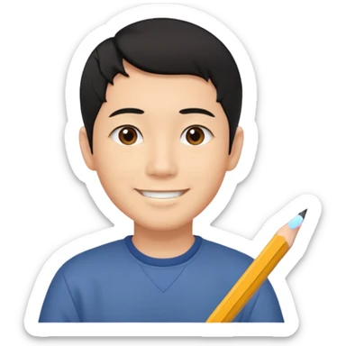 quero um personagem masculino japones, de pouco cabelo e sorrindo com um lapis na mao sticker