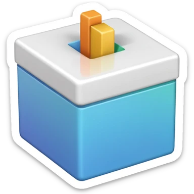 white 3d box with #420ead colour stroke. on the front wall of the box is #420ead colour done mark. sides are also white with #0c0a1e strokes sticker