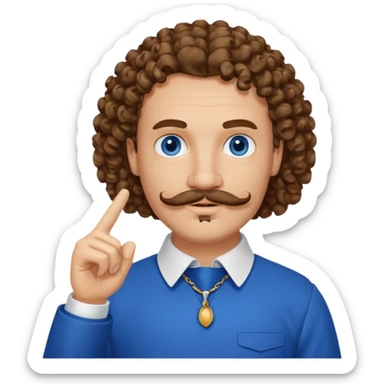 French writer Corneille, brown mi-long curly hair, bold on the forehead, moustache, goatee, dressed with a collar,blue eyes, with the finger up sticker