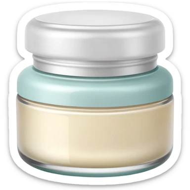 small elegant jar with rounded base and smooth screw-on lid, soft pastel or white tones, slightly translucent or frosted, skincare use, no label, no fingers, no extras, soft lighting, subtle shadows, emoji scale sticker