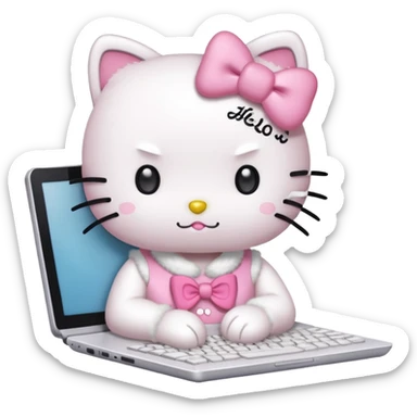Hello kitty typing on a computer sticker