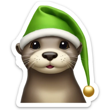 Otter in an elf hat  sticker