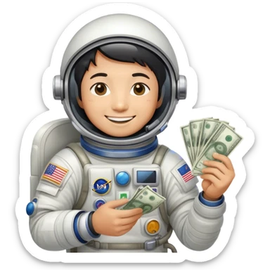 Asian astronaut counting money  sticker