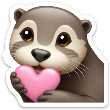 Otter with baby pink heart sticker