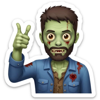 zombie with thumbs up gesture, dark brown hair and short full beard sticker