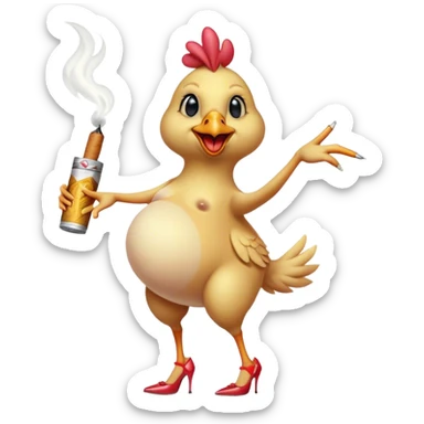 Dancing pregnant chicken chick troll hybrid with high heels and cigarette sticker