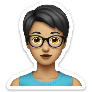 girl with short black hair glasses blue t shirt dog filter sticker