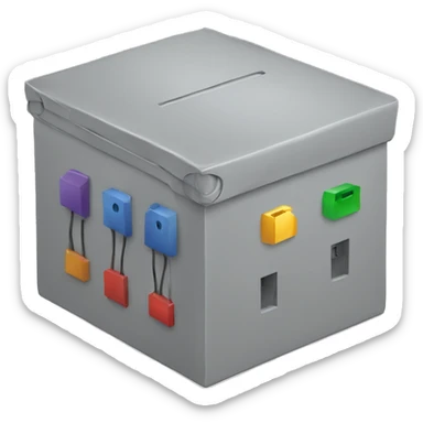 box with input and output wires sticker