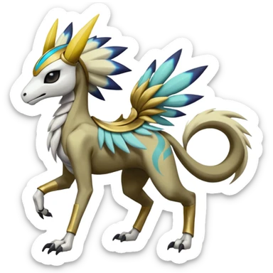 Colorful Skeletal masked armored Meloetta-Manectric-Silvally-Raikou-Pokémon-Digimon-Fakémon-fusion-hybrid-creature, full body sticker