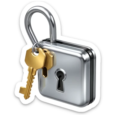 A chrome silver lock and key emoji, smooth metallic surfaces, glossy reflections, luxury swag vibe, minimal iOS emoji style, centered on clean white background sticker
