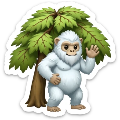 yeti, carrying a big tree sticker