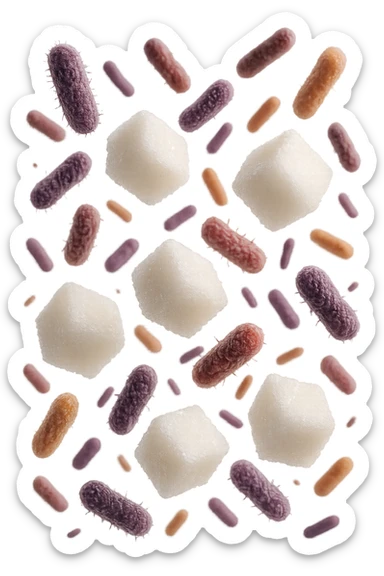 ZOLLETTE DI ZUCCHERO FLUTTUANO IN ARIA INSIEME A BATTERI INTESTINALI REALISTICI
IPERREALISTICO 4K, SFONDO BIANCO sticker