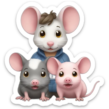 Mouse with two piggies sticker