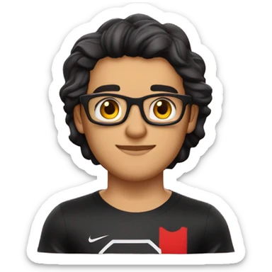 Menino moreno, cabelos liso preto, usando óculos, olhos castanhos com camisa do flamengo  sticker