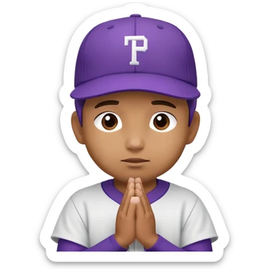 A baseball player wearing purple hat praying sticker
