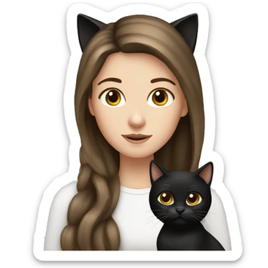 Brown hair white Girl with a black cat sticker