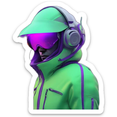 Ants 3D color lemon green and purple neon streetwear cybertech smart Futuristic cyber AR/VR point from him up doing a moonwalker sticker