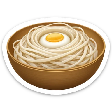 rice noodles thin semi-translucent soft white smooth glossy tangled nest or loose pile delicate strands natural curves light spacing no bowl sauce or garnish soft lighting emoji scale sticker