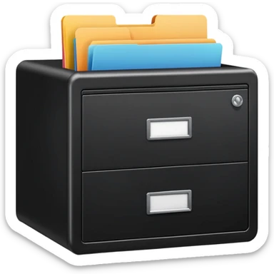 black filing cabinet with bright folders peeking out sticker