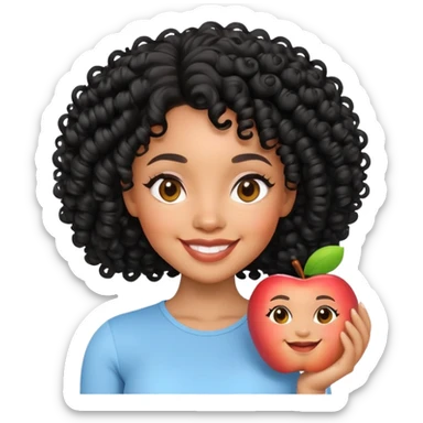 light skin Black woman with black curly hair, smiling, 3D Apple Memoji style sticker