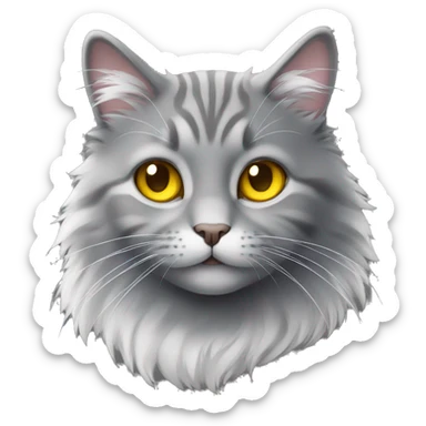 cute fluffy grey cat with white stripe on heat with yellow eyes sticker