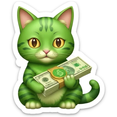 Green cat, all green body, has money sticker
