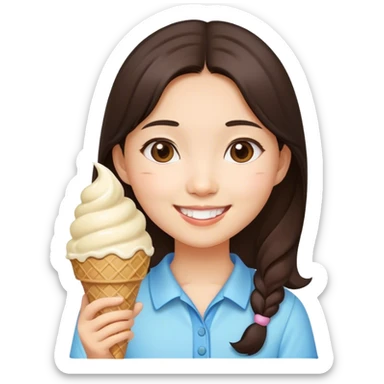 Asian brunette girl ice cream  sticker