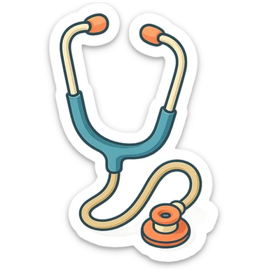 stethoscope front view, tubes symmetrically arranged, 2D isometric style, highly detailed drawing, detailed shadows and highlights, clean contours, soft lighting, transparent background sticker