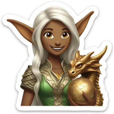 an elf woman login holding jolly bronze dragon sticker