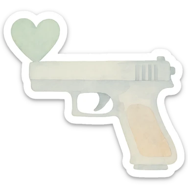 green heart pistol, watercolor art style, soft edges, gentle color blending sticker