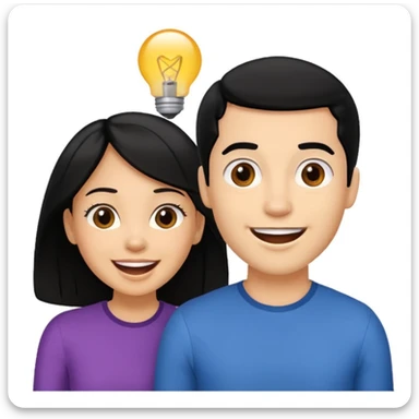 light skin black hair woman talking with a light skin black hair man, she's exited an he's happy sticker