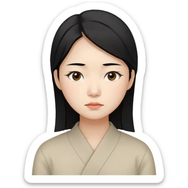 Korean woman, East Asian features,
female human face avatar, headshot,
slightly uncomfortable expression,
subtle frown, tired eyes,
sensitive and delicate mood,
neutral face, minimal expression,
simple black hair,
clean background,
professional, minimal style sticker