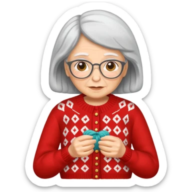 knitting grandma red sweater sticker