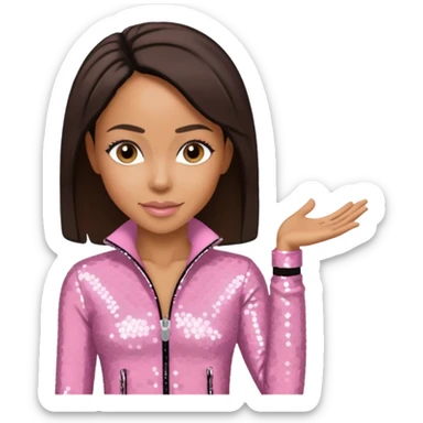 Jada Pinkett Smith with dark brown hair, light pink sequin outfit sticker