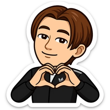 Edit the character in the reference image to show the character making a heart shape with its hands, in the same style as the reference, with a transparent background, no circle, and sized for Twitch emoji. sticker