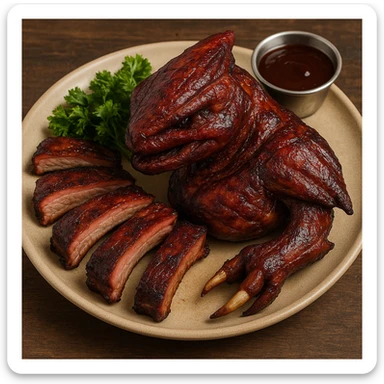 an elite from "Halo: Combat Evolved" except it's cooked and plated as succulent smoked ribs sticker