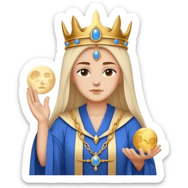 High Priestess tarot card with moon crown, blue robes, minimalist iPhone emoji style sticker
